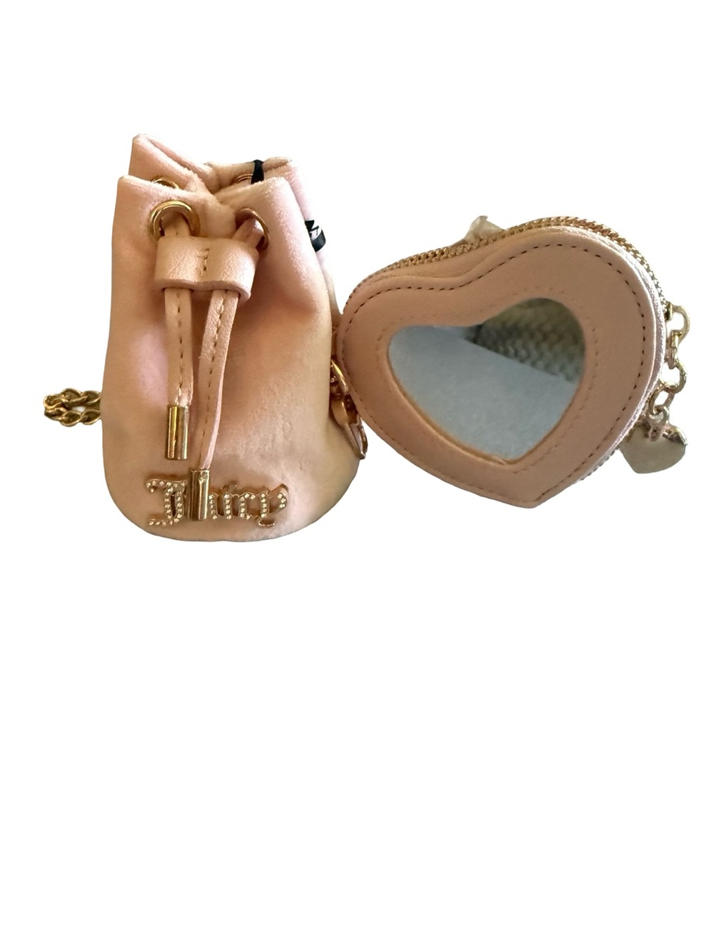 Juicy Couture Blush Pink Mini Drawstring wristlet Bag with Heart Coin Pouch